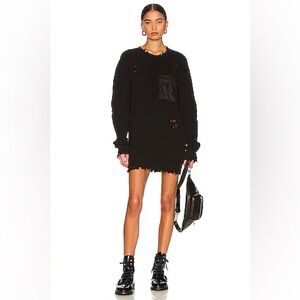 SER.O.YA Devin Black Distressed Oversized Knit Sweater Dress